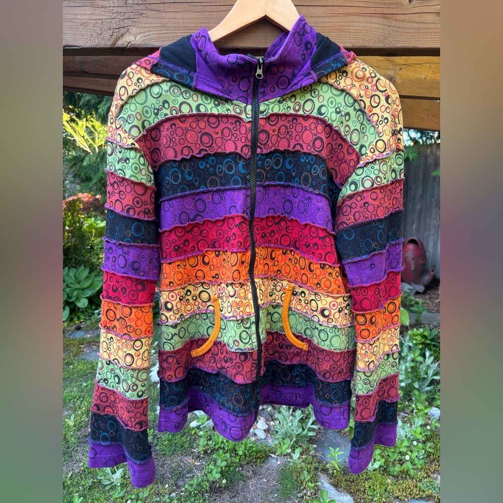 Colorful Jacket with Circular Pattern, Hippie Patchwork Razor Cut Gypsy Jacket - Picture 2 of 10